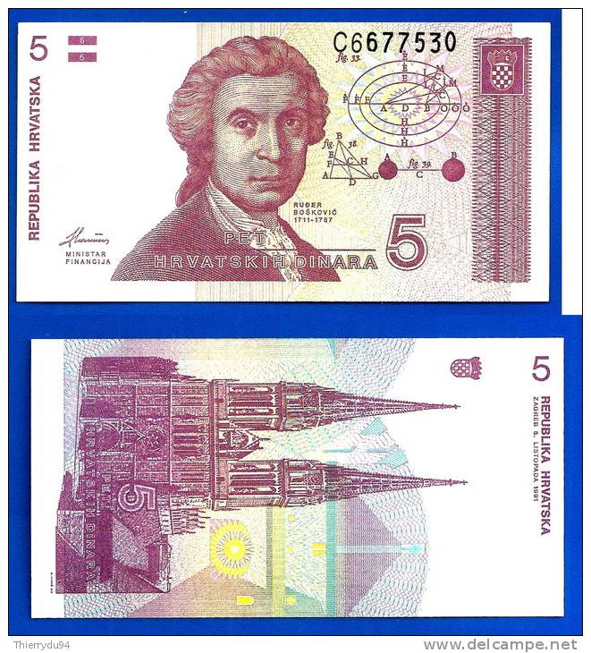 Croatie 5 Dinara 1991 Dinars Croatia Neuf Uncirculated Paypal Skrill OK - Croazia