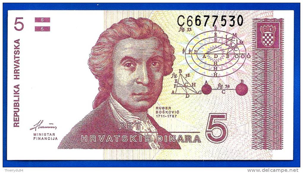 Croatie 5 Dinara 1991 Dinars Croatia Neuf Uncirculated Paypal Skrill OK - Croatia