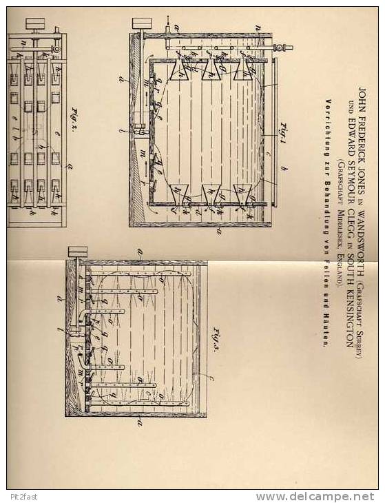 Original Patentschrift - J. Jones In Wandsworth Und Kensington , 1899 , Apparat Zur Behandlung Von Fell Und Haut !!! - Tools