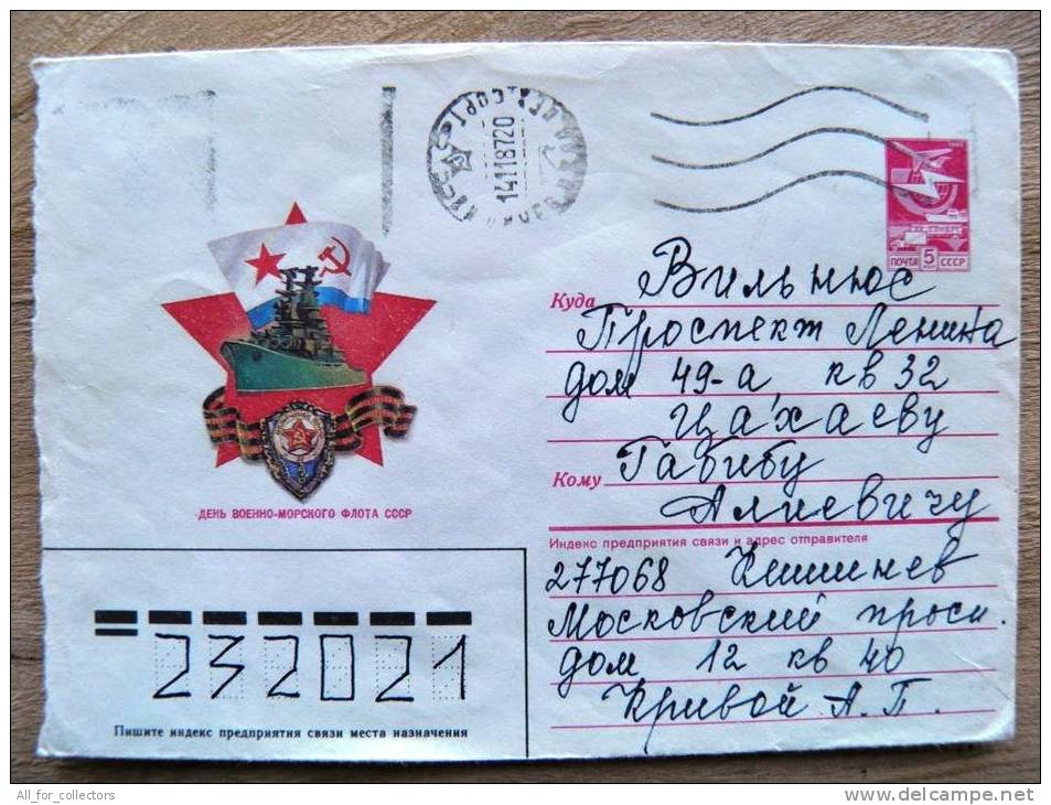 Postal Used Cover Stationery From USSR, Sent To Lithuania, Ship Navy Flag - Lettres & Documents