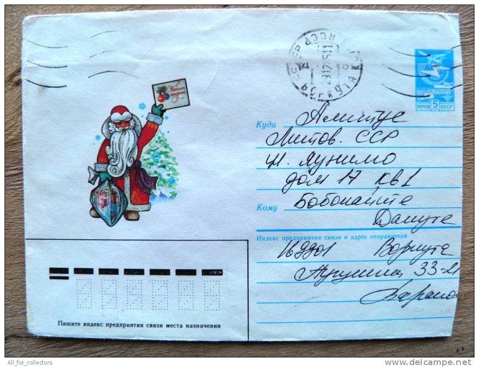 Postal Used Cover Stationery From USSR, Sent To Lithuania, New Year Santa Claus - Lettres & Documents