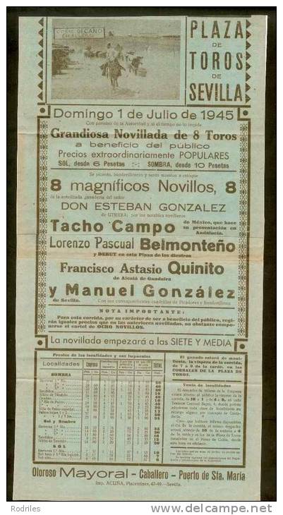 CARTEL DE TOROS PLAZA DE TOROS DE LA REAL MAESTRANZA DE SEVILLA - Otros & Sin Clasificación