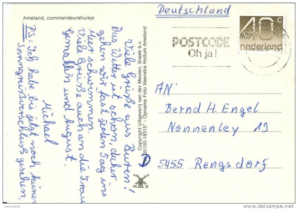 Holland, Netherlands, Ameland, Commandeurshuisje, 1978 Used Postcard [P9093] - Ameland