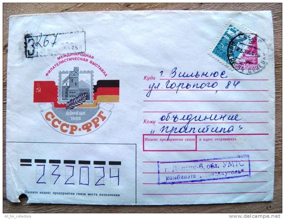 Postal Used Cover Stationery From USSR, Sent To Lithuania, Registered, Germany-cccp Philatelic Exhibition - Covers & Documents