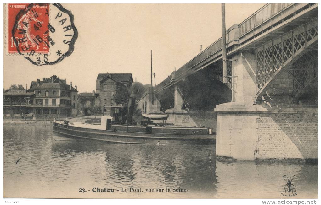 ( CPA 78 BATELLERIE )  CHATOU  /  Le Pont, Vue Sur La Seine  - - Chatou