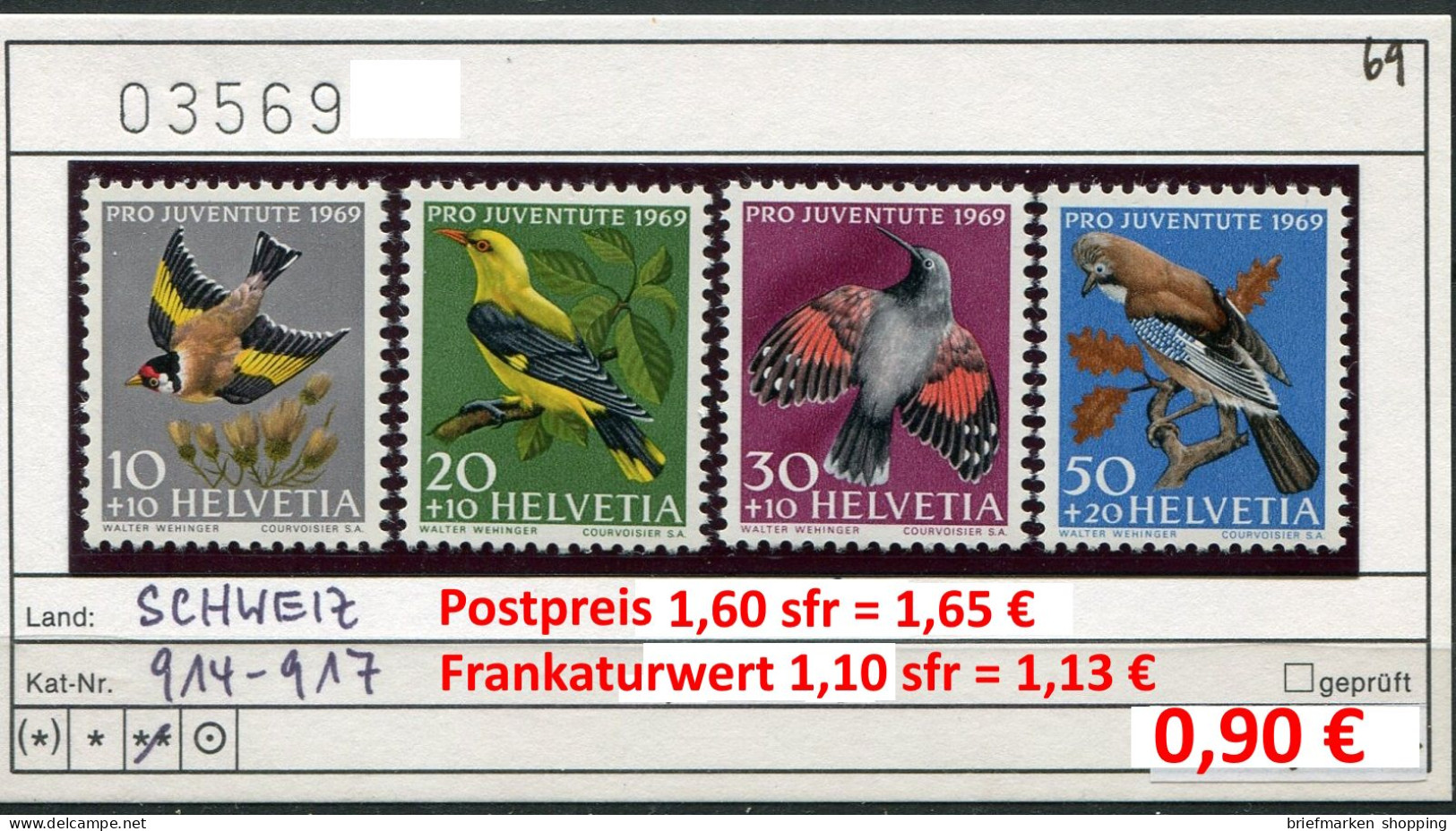 Schweiz 1969 - Suisse 1969 - Switzerland - Svizzera - Michel 914-917 - ** Mnh Neuf Postfris - Vögel Oiseaux Birds Vogels - Neufs