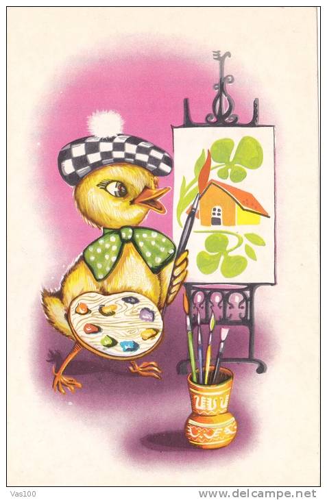 CHICKEN, PAINTING, COMICS, 1967, CARD STATIONERY, ENTIER POSTAL, SENT TO MAIL, ROMANIA - Hühnervögel & Fasanen