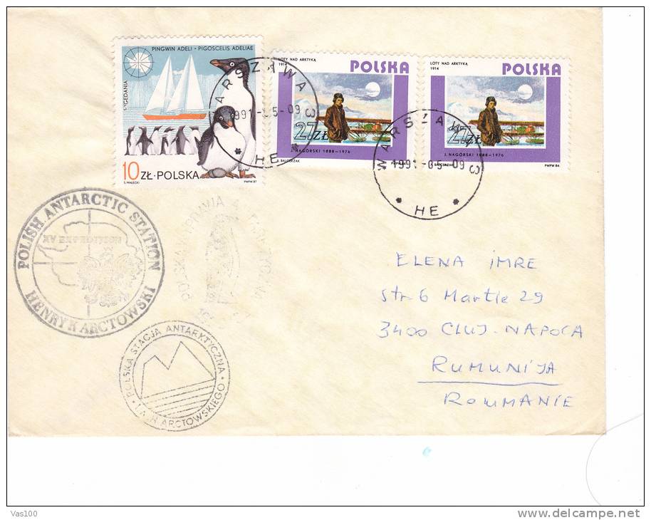 PINGUIN, POLAR PHILATELY, 1991, METER MARK ON COVER, POLAND - Pingouins & Manchots
