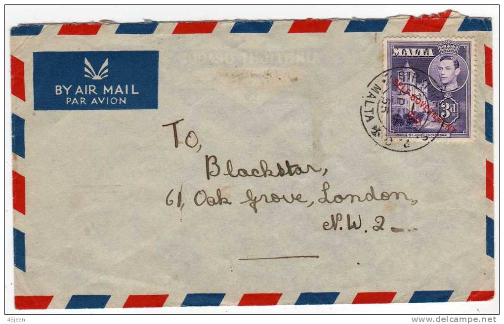 Malte: 1955 Très Belle Lettre Voyagée Timbre Surchargé "self Gouvernement 1947" - Malte (...-1964)