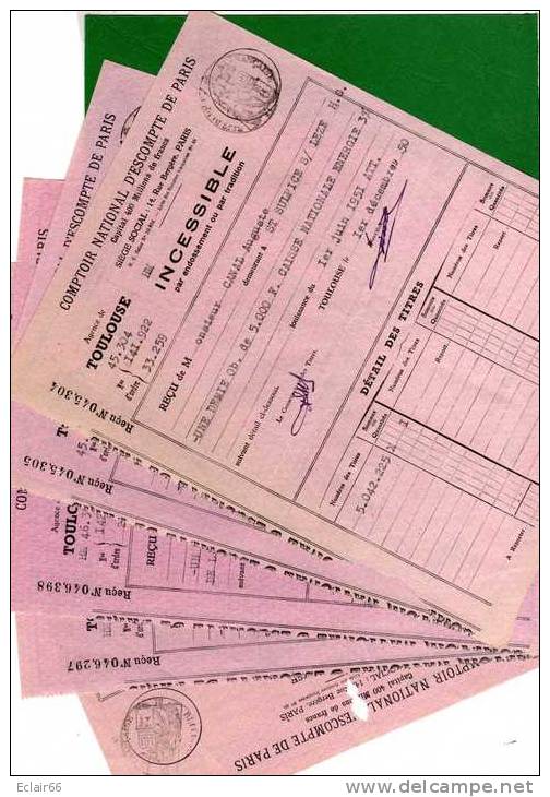 Comptoir National D'escompte De Paris    Agence De  Toulouse Année 1950    Lot De 8 Documents - Bank & Insurance