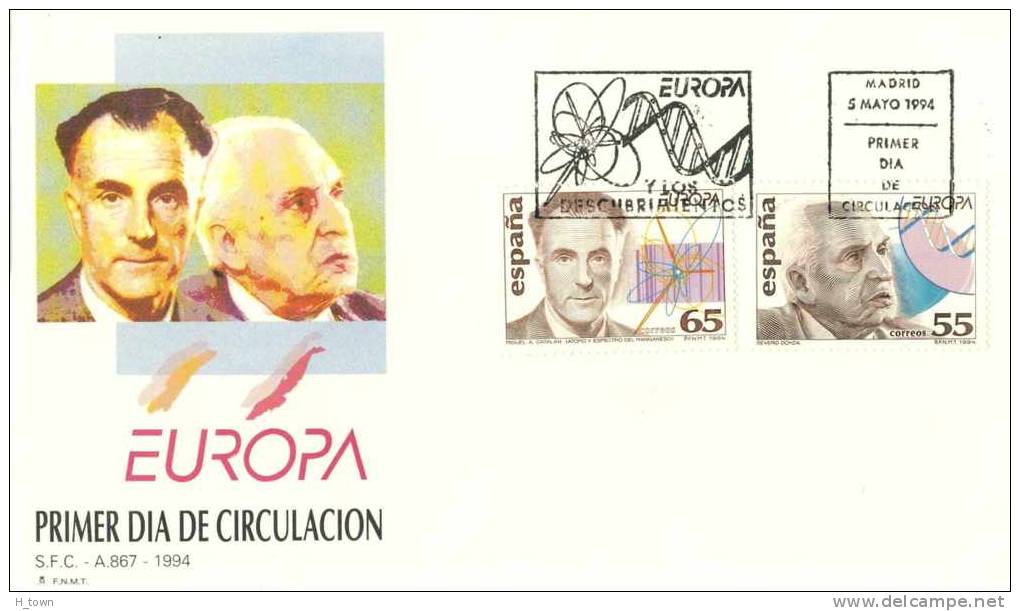 Chimie, Physique, Europa CEPT: Env. 1er Jour D'Espagn, 1994  –  Chemistry, Physics, Europe FDC From Spain - Química