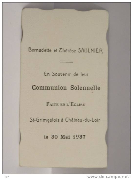 Image Pieuse  - Morel - Bernadette Et Thérèse Saulnier - Communion 1937 - église St Grimgalois Château Du Loir - Images Religieuses