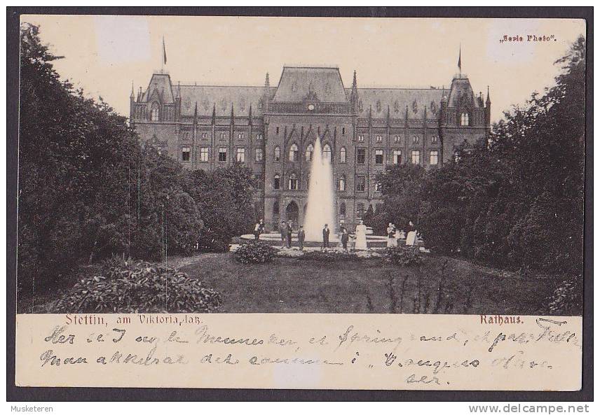 Poland Vorläufer Deutsches Reich PPC Stettin Am Victoriaplatz Rathaus "Serie Photo" Simple Backside (2 Scans) - Pommern