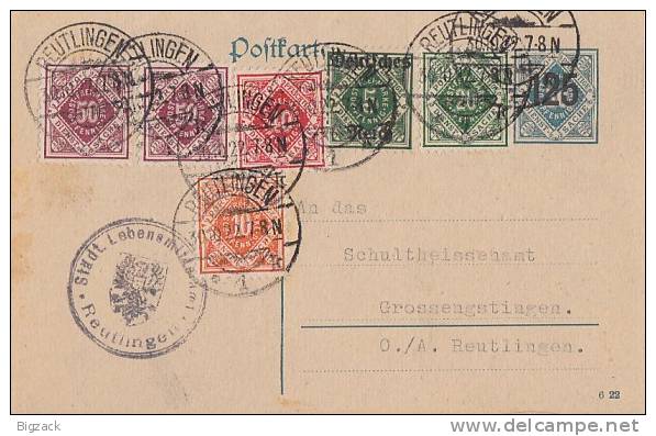 DR Dienst GS Minr.DP13/04 Zfr.D52, Wüprttemberg Minr.151,152,153,2x 154 Reutlingen 30.10.22 - Dienstmarken