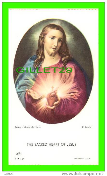 HOLY CARD, GOLD TRIM - THE SACRED HEART OF JESUS - CHIESA DEL GESU - P. BATONI - - Images Religieuses