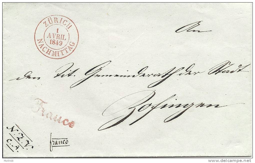 Franko Brief Von Zürich 1.April 1849 Nach Zofingen - ...-1845 Vorphilatelie