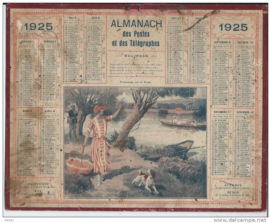 CALENDRIER - ALMANACH Des Postes Et Des Télégraphes De 1925 - Grand Format : 1921-40