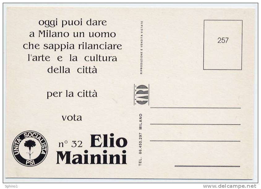 PSI, UNITÀ SOCIALISTA VOTA ELIO MAINI - PUBBLICITÀ IN CARTOLINA - ADVERTISING IN POSTCARD - Partidos Politicos & Elecciones