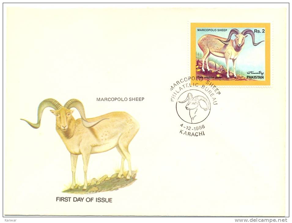 1986 PAKISTAN MORCOPOLO SHEEP ANIMAL FDC WILDLIFE FAUNNA. - Other & Unclassified