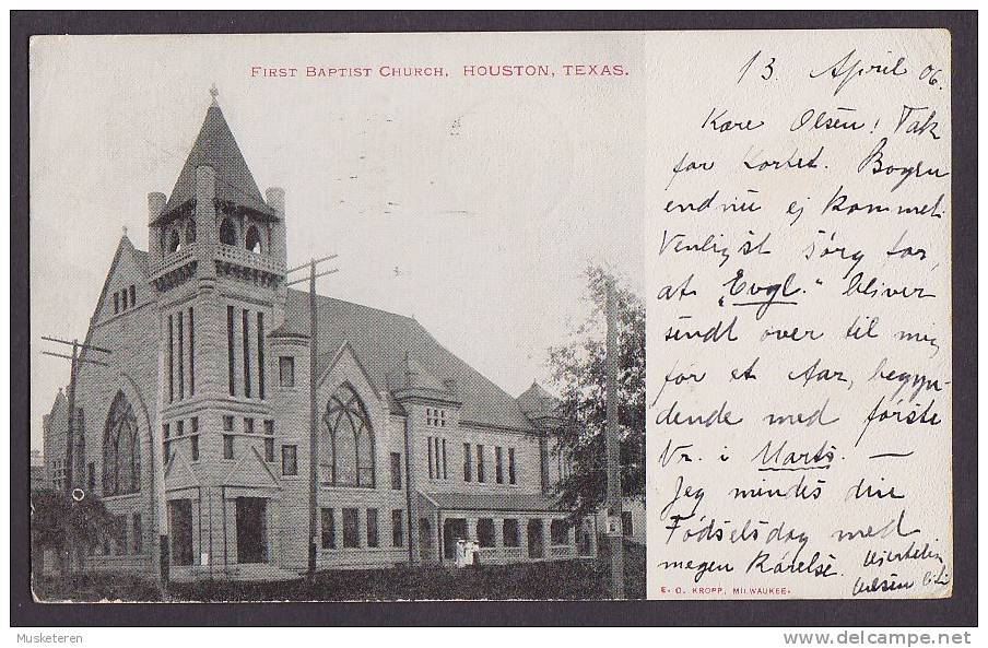 United States PPC TX - Texas First Baptist Church 1906 To HOLBÆK Denmark Simple Backside (2 Scans) - Houston