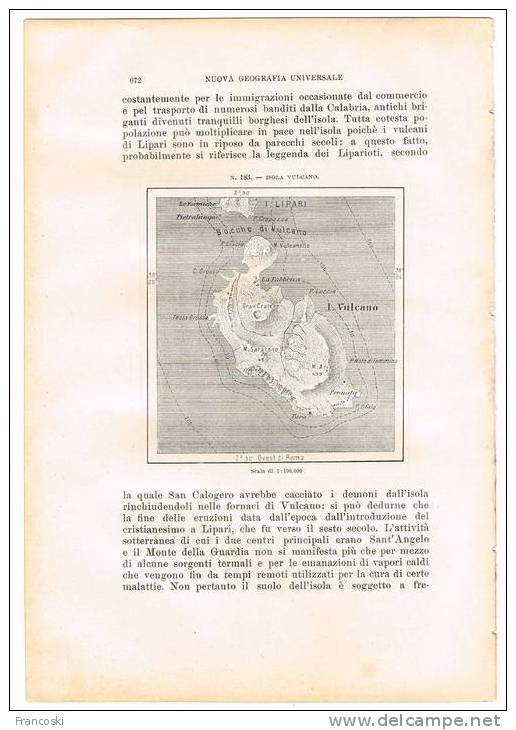 Reclus Geografia Univ.-Topografia,Litho Sicilia Eolie 1904-Etna,Messina,Catania,Marsala,Calatafimi,Palermo,Trapani-