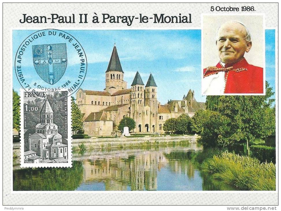 France: Carte Souvenir Jean- Paul II (Visite En France - Oblit  Paray-le-Monial) - Papas