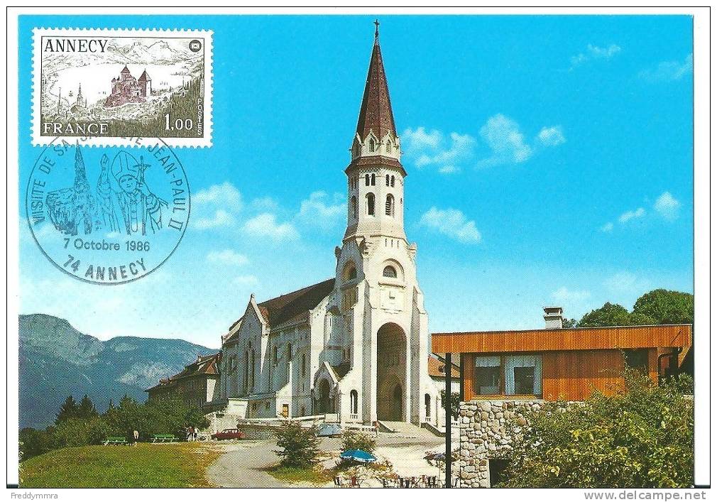 France: Carte Souvenir Jean- Paul II (Visite En France - Oblit.  Annecy) - Papes