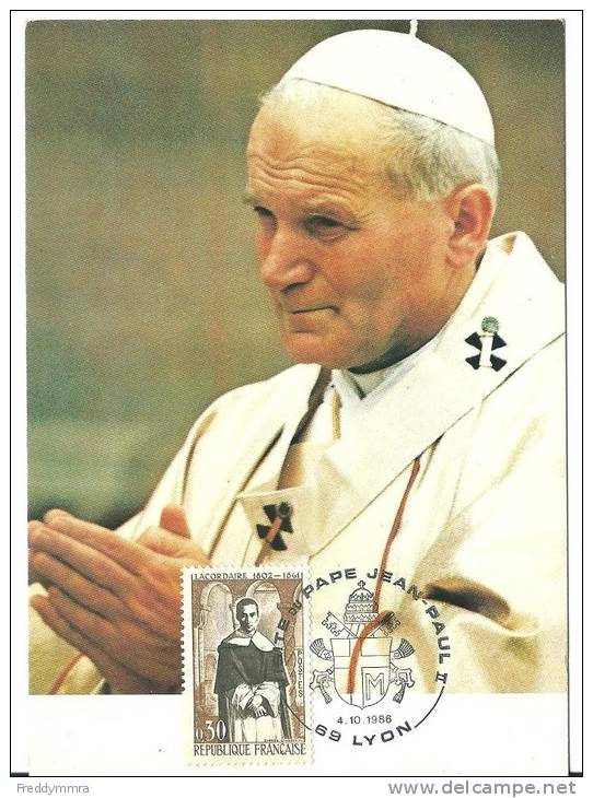 France: Carte Souvenir Jean- Paul II (Visite En France - Oblit.  Lyon) - Papi