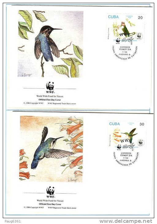 WWF 4 FDC 1992 CUBA OISEAUX YVERT N°3224/27 - FDC