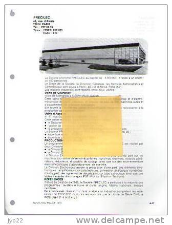 Fiche Marine Nationale - PRECILEC Paris - Usines Courtenay & Auxerre - Rapports Société / Marine - Equipement