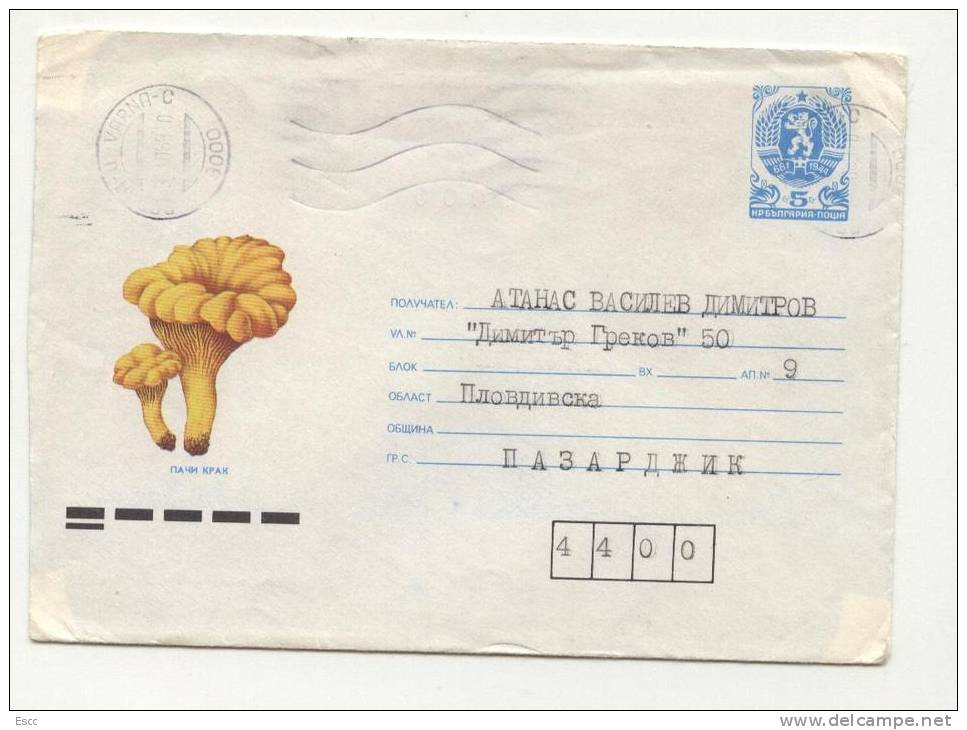 Mailed Cover (letter)  Mushrooms 1988 From Bulgaria - Storia Postale