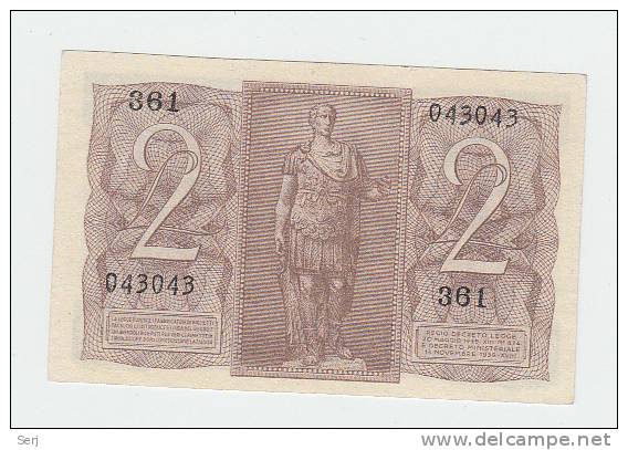Italy 2 Lire 1939 AUNC CRISP Banknote P 27 - Regno D'Italia – 2 Lire