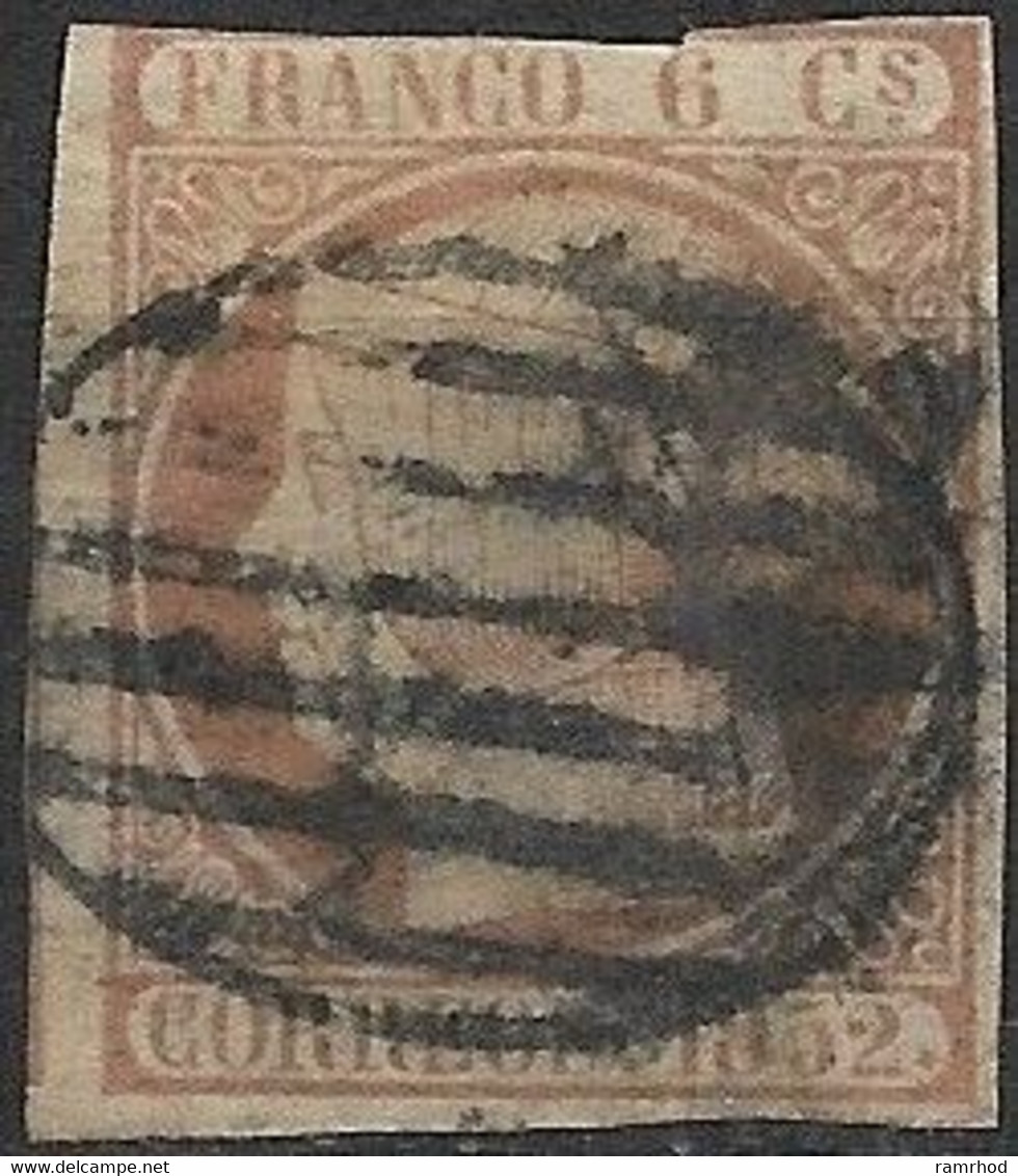 SPAIN 1852 Isabella II - 6c Pink  FU - Used Stamps