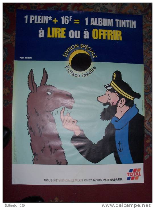 TINTIN. Rare Affiche Pub TOTAL 1999 Avec Haddock Et Le Lama : Le Temple Du Soleil.1 Plein + 16 F = 1 Album Tintin. Hergé - Affiches & Posters