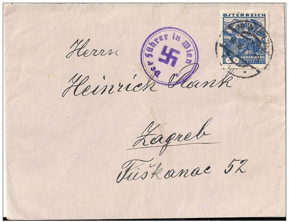 Austria 1938 Envelope With 60 Gr. Stamp, Vienna To ZAGREB, Cancel Relating HITLER's Visit Of Vienna - Briefe U. Dokumente