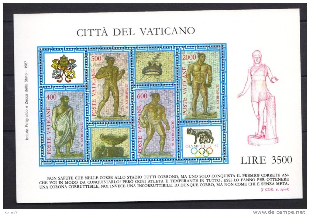 BIG48 - VATICANO , Il Foglietto " Olymphilex  " Del 1987  ***  MNH - Blocs & Feuillets