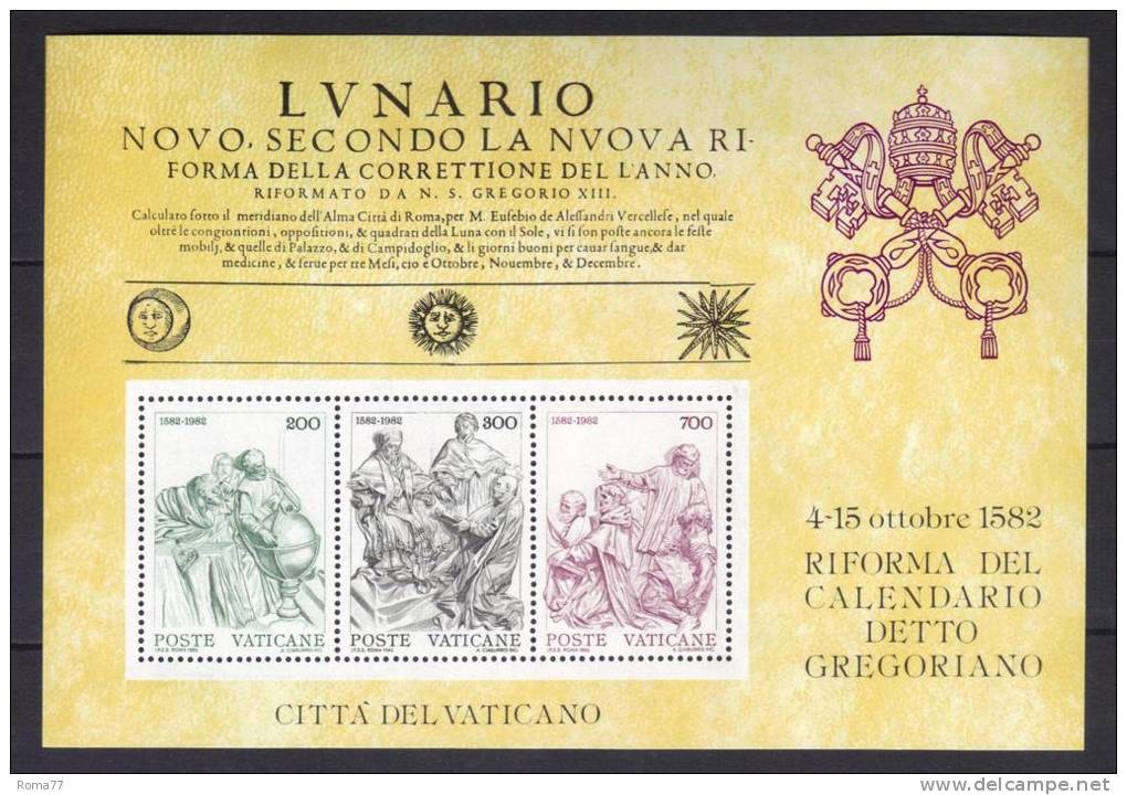 BIG50 - VATICANO , Il Foglietto " Calendario Gregoriano  " Del 1982  ***  MNH - Blocks & Kleinbögen