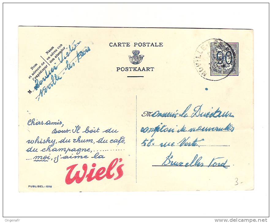 Belgique: Publibel Obl. N° 1018 (moi, Jaime La WIEL'S ) Obl: Noville-les-bois 27/02/1952 - Biere