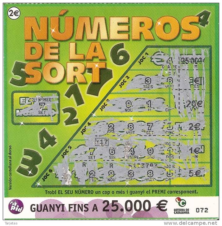 NÚMERO DE LOTERIA DE LOS NUMEROS DE LA SORT  (LOTO) - Billetes De Lotería