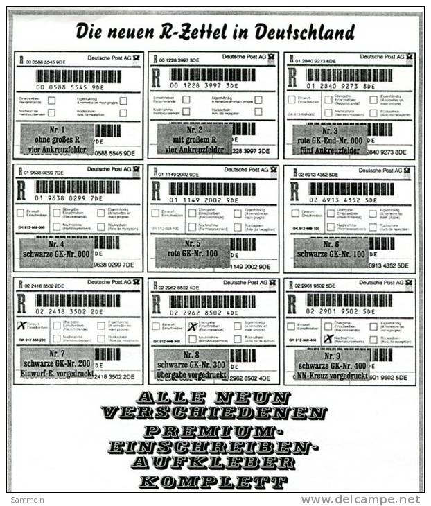 0295 - BUND / GERMANY - Die =neuen= R-Zettel - 9 Verschiedene Ausführungen - ANSEHEN - R- & V- Labels