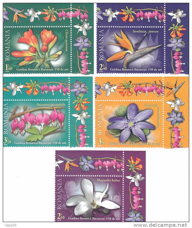 Botanical Garden Of Bucharest,  STAMPS FULL SET + MARGIN,FLOWERS,2010 ,MNH ROMANIA. - Unused Stamps