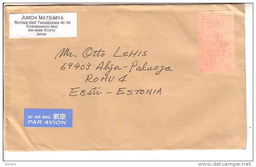 GOOD JAPAN Postal Cover To ESTONIA 2009 - Good Stamped: Automat Stamp - Covers & Documents