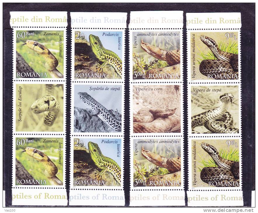 Reptiles;snake,wall Lizard,horned Viper And Meadow Viper 2011 FULL SETS STAMPS IN PAIR + LABELS, MNH,Romania - Neufs
