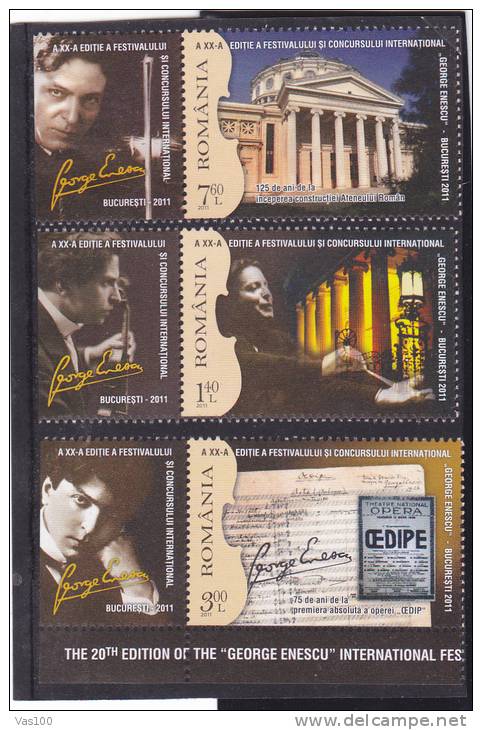 MUSIC FESTIVAL GEORGE ENESCU FULL SET STAMPS + LABELS  2011, MNH,Romania. - Neufs