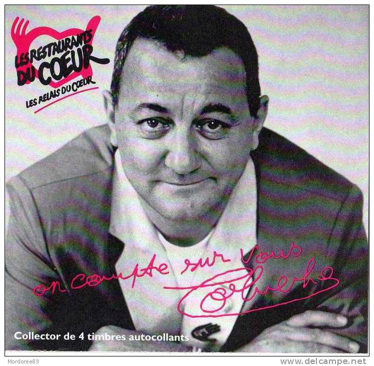 COLUCHE LES RESTAURANTS DU COEUR COLLECTOR 4 TIMBRES 20GRS FRANCE SOUS BLISTER - Collectors