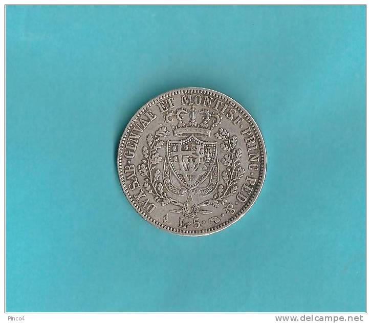 REGNO DI SARDEGNA CARLO FELICE  5 LIRE 1830 TORINO "L" IN LOSANGA - Piémont-Sardaigne-Savoie Italienne