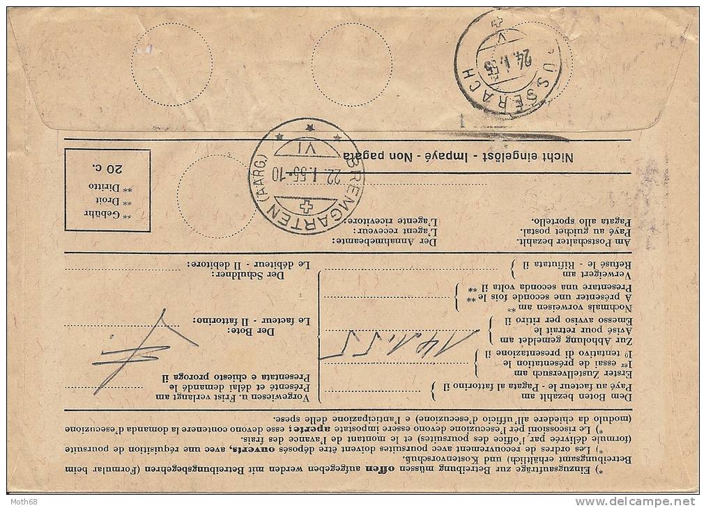 1954 Einzugsmandat Mit Mehrfachfrankatur 2* 30 Rp. - Covers & Documents