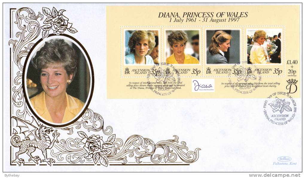 Ascension FDC Scott #696 Sheet Of 4 Diana Princess Of Wales - Ascension