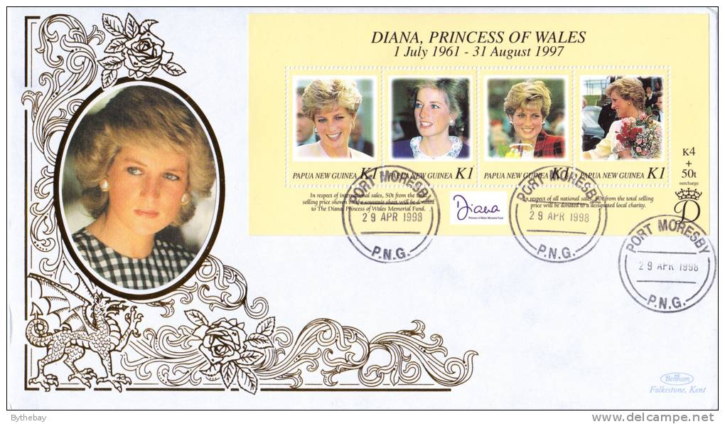 Papua New Guinea FDC Scott #937 Sheet Of 4 Diana Princess Of Wales - Papouasie-Nouvelle-Guinée