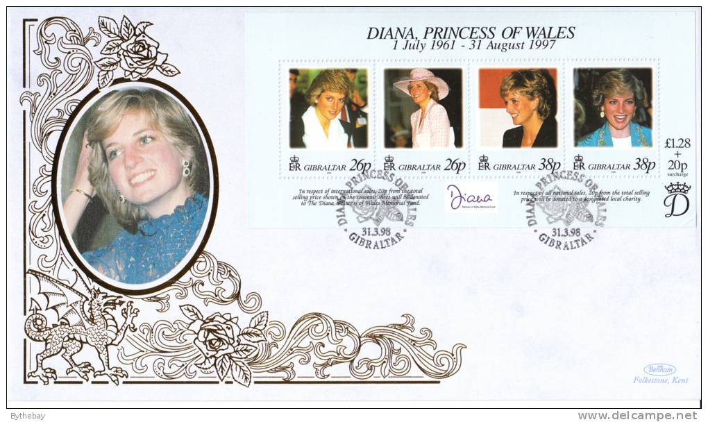 Gibraltar FDC Scott #754 Sheet Of 4 Diana Princess Of Wales - Gibraltar